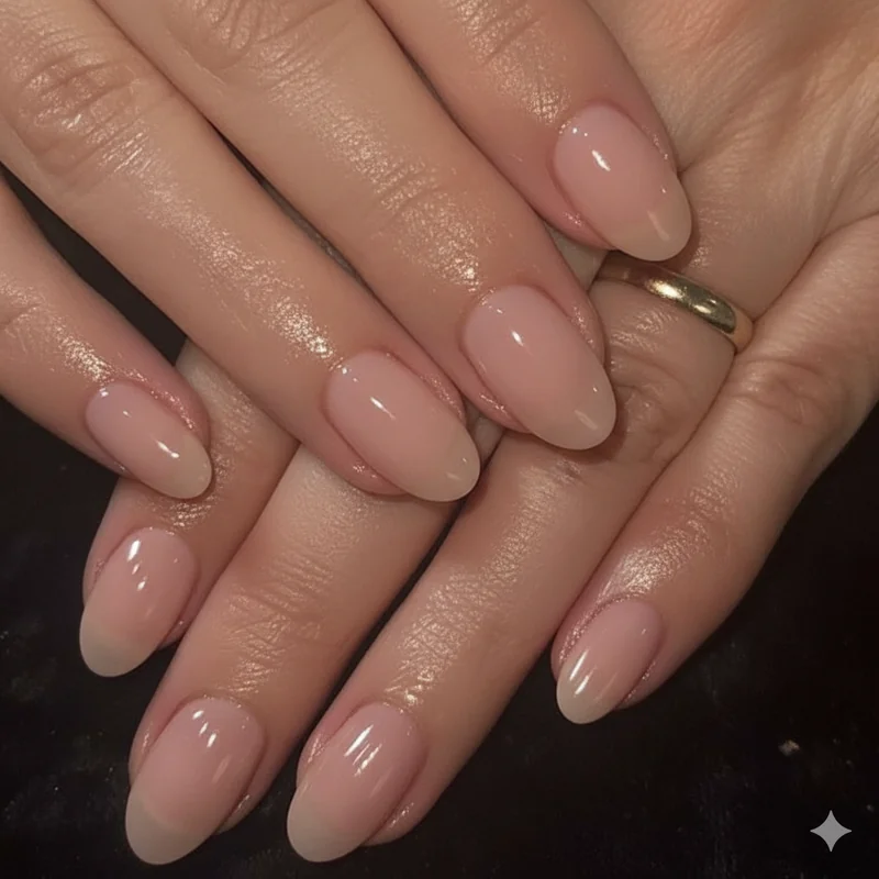 Micro almond and baby almond nail shape comparison showing side profile taper and soft rounded tip at minimal fingertip length