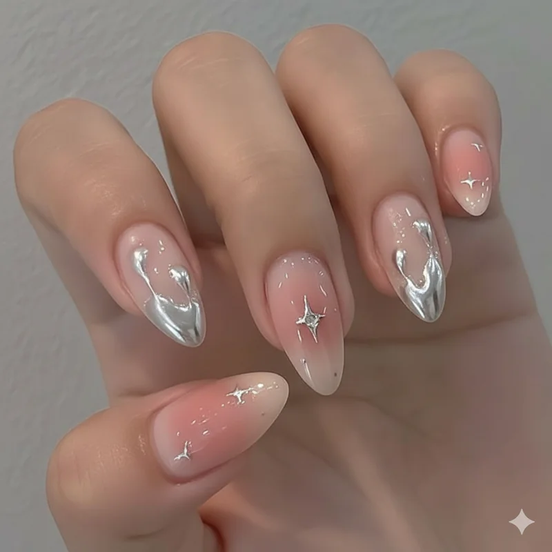 Short almond nails on wide and narrow nail beds showing flattery comparison for different hand types and finger lengths