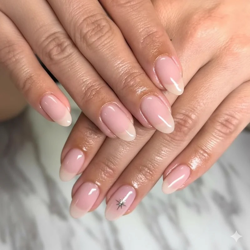 Short almond versus oval nail shape side by side comparison showing taper difference and silhouette for hand flattery choice
