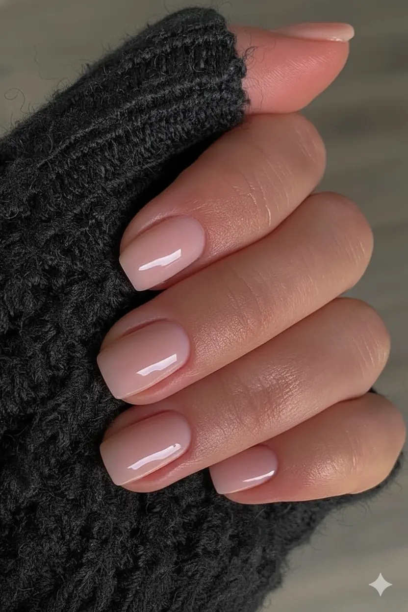 Thin coat nail polish application technique on short nails showing precise brush control and clean edge result with no flooding or skin contact