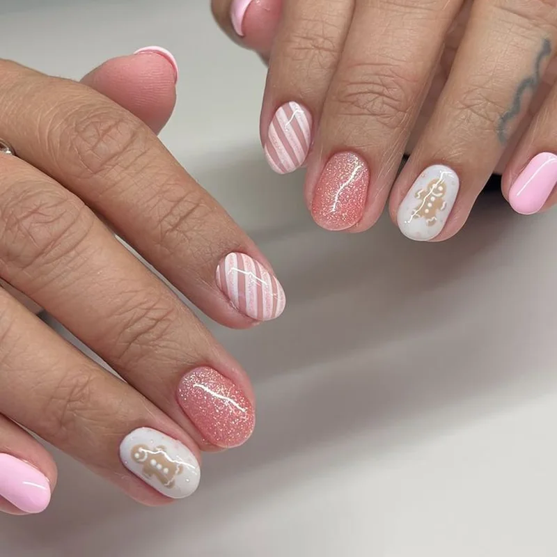 Candy cane nail designs for short natural nails with easy beginner-friendly stripes