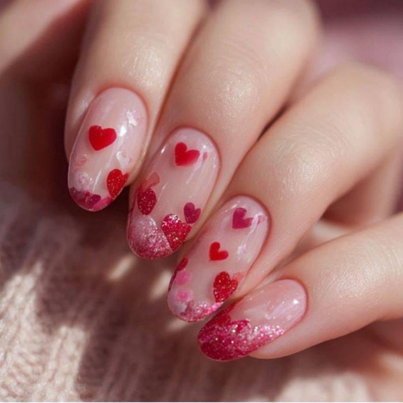 Valentine nails 2026 short length with simple heart designs