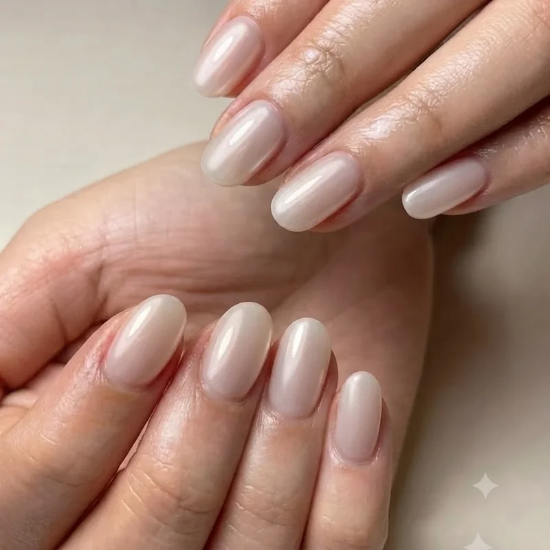 Chrome and milky sheer finish nail design that helps short nails look longer 2026
