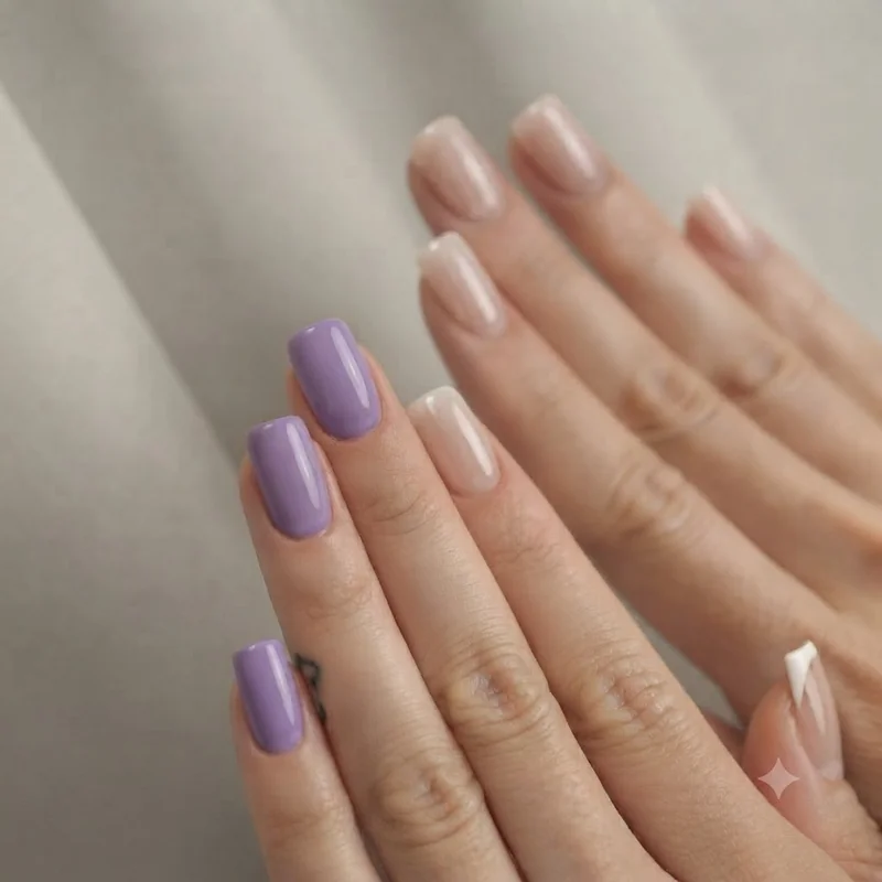 Simple and minimalist manicure styles paired side by side for a direct visual contrast between the two nail looks