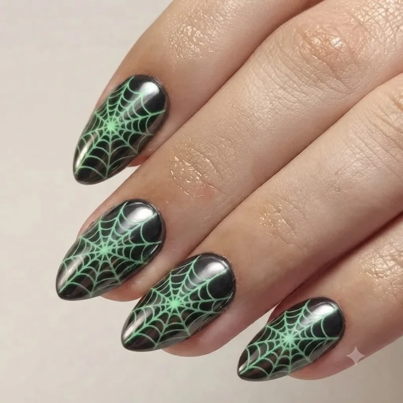 3D spider nails realistic sculpted spider with legs on black accent nail