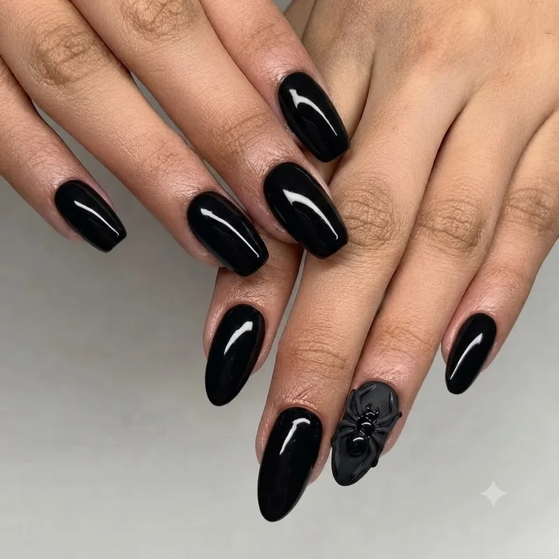Spider nail designs Halloween classic black and orange web accent manicure