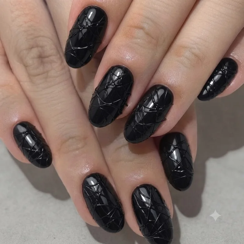 Spider nail art DIY application at home with spider gel and dotting tool