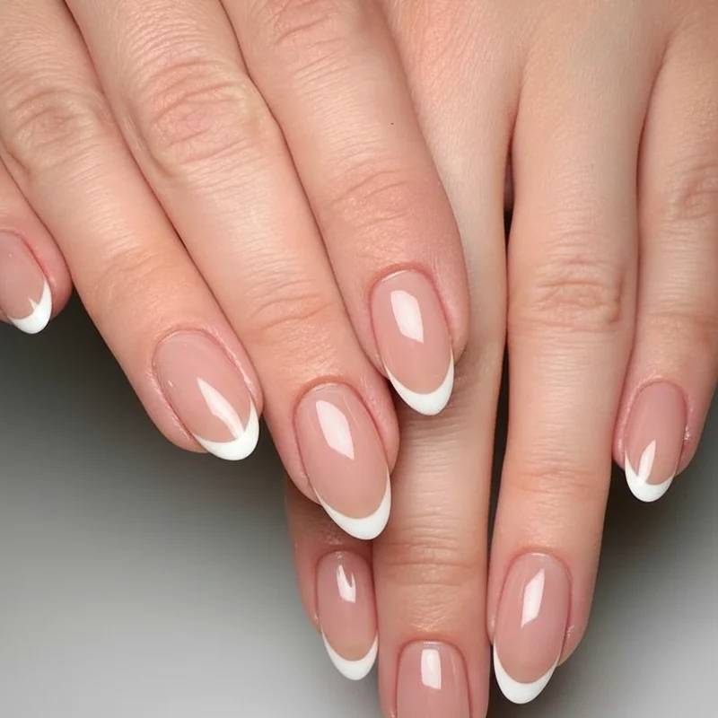 Short almond versus soft sqoval nail shapes showing french tip smile line variations for spring 2026 shape compatibility guide