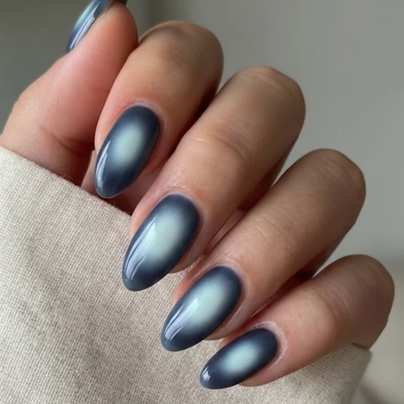 Aura nails spring gradient effect darker moody exterior lighter centre pastel gel finish soft blended colour shift technique