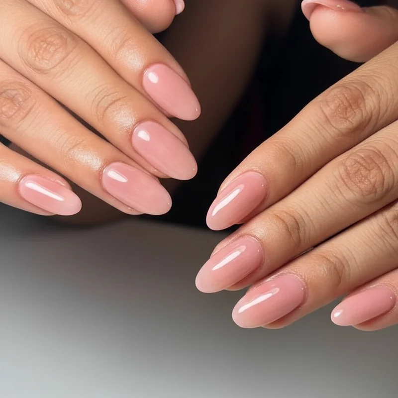 Minimalist spring nails nude negative space geometric single line design on squoval set with clean precise editorial finish
