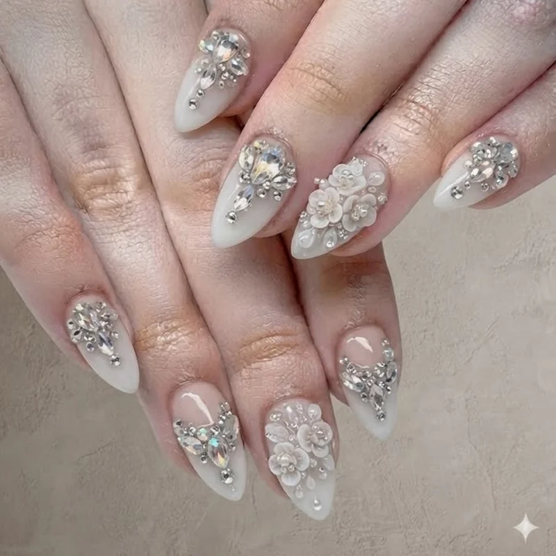Black stiletto wedding nails in a sleek glossy finish for a bold modern bridal look