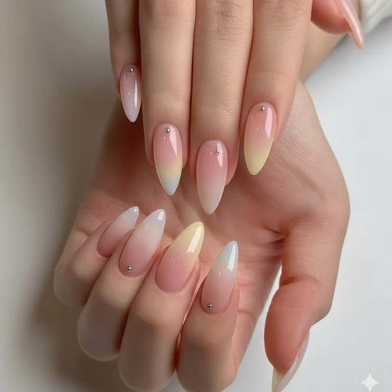 Aura nail ideas summer 2026 jelly gradient halo effect on sheer gel finish showing soft colour bloom nail centre