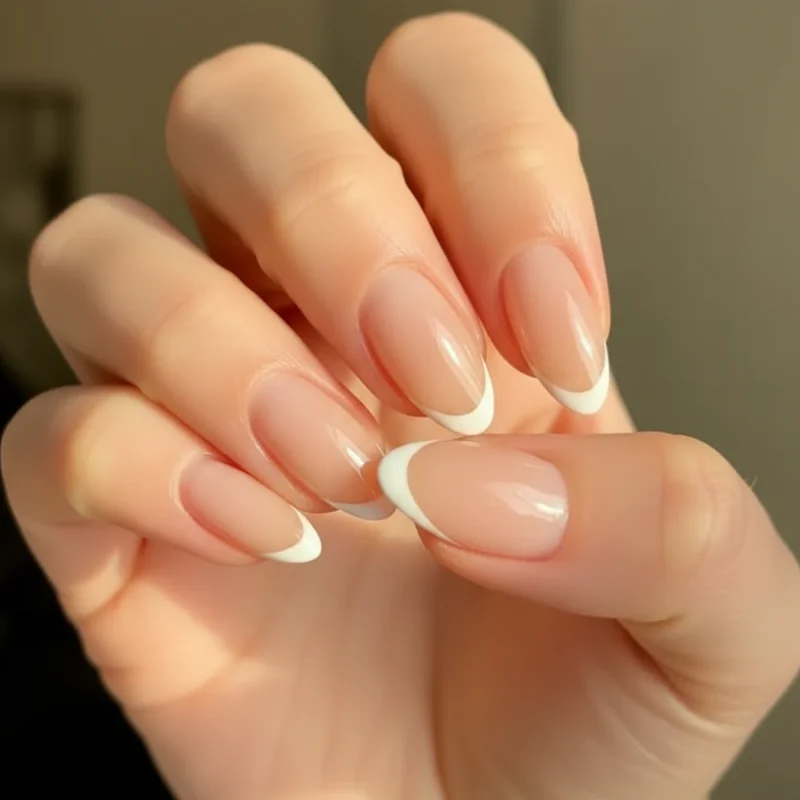 Micro French nails summer 2026 thin tip whisper white finish on almond and short nail shapes for a clean aesthetic