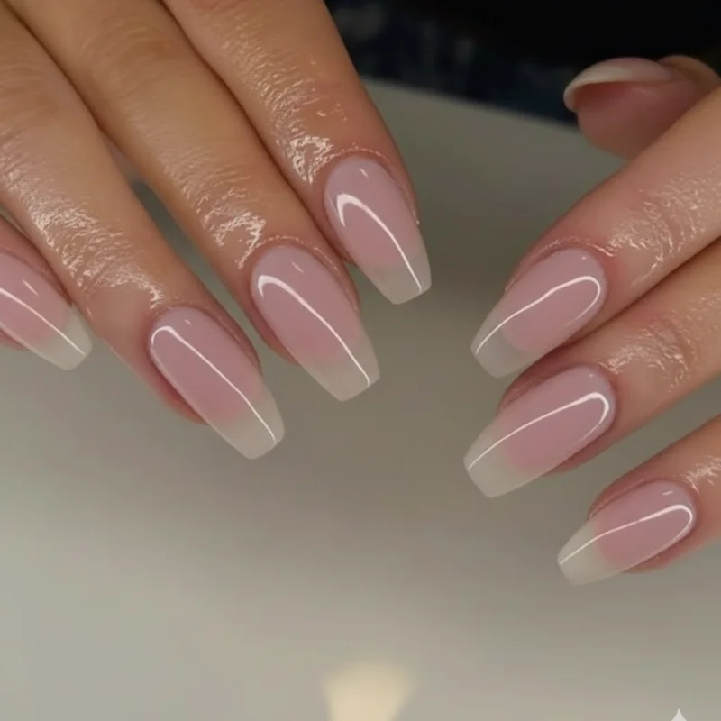 Short nail jelly finish summer 2026 translucent sheer polish on precisely filed squoval for clean minimalist look