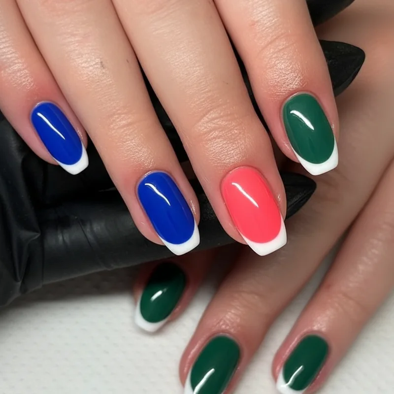 Summer nail ideas for short nails squoval cobalt coral and jade alongside micro French manicure examples 2026