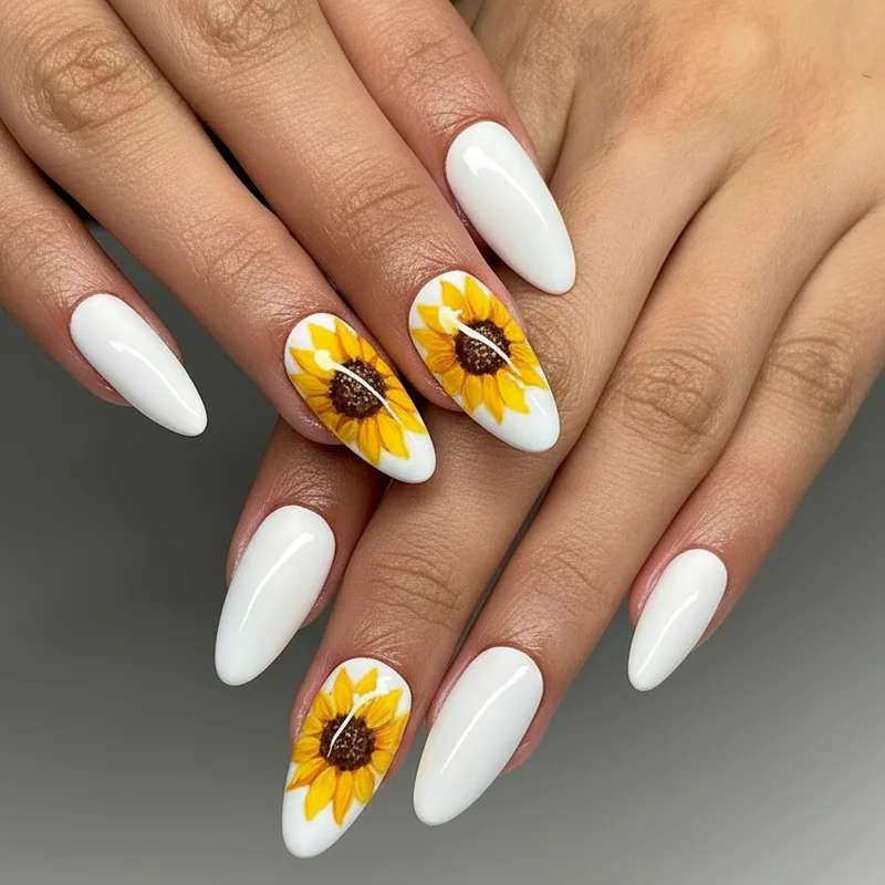 Sunflower nails summer 2026 outfit pairing floaty linen midi dress denim white festival crochet and garden party prairie