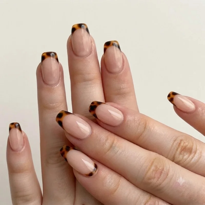 French tip thanksgiving nails compared side by side on almond and square nail shapes