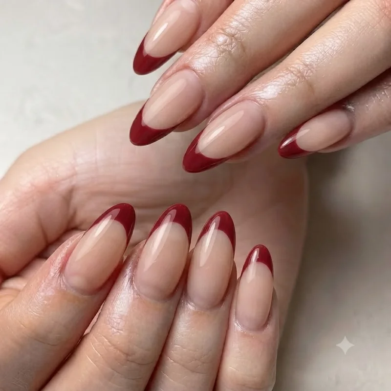Press-on french tip thanksgiving nails set laid out for a DIY at-home application