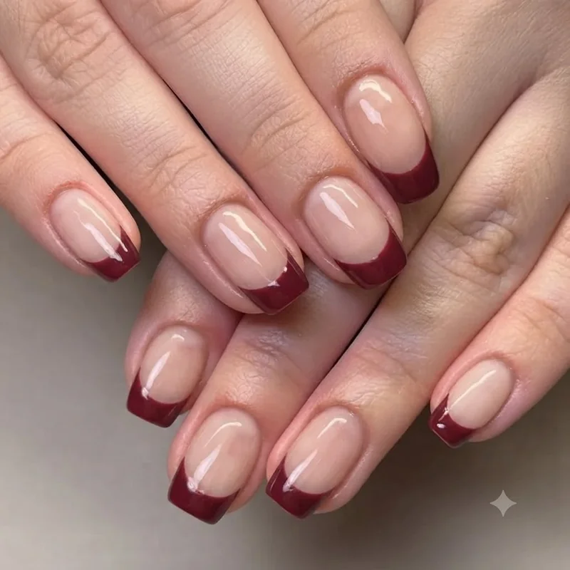 Reciprocal french tip thanksgiving nails design showing the double line structure clearly