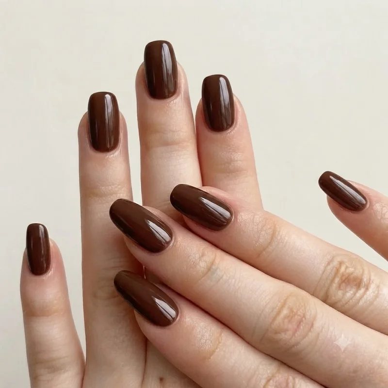 Fresh glossy finished manicure close up showing thanksgiving nail ideas ready for the holiday