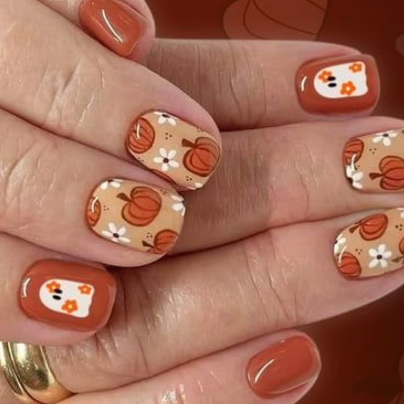 Easy thanksgiving nail designs for short nails with fall colors