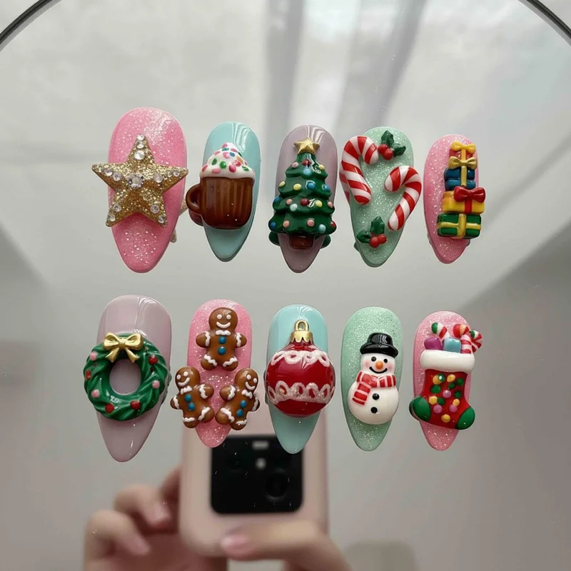 Trending Christmas character nail art designs popular on social media for holiday season 2025