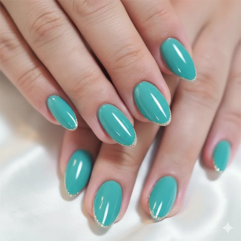 Turquoise nails shown on four skin tones fair medium olive and deep demonstrating undertone matching and colour contrast differences