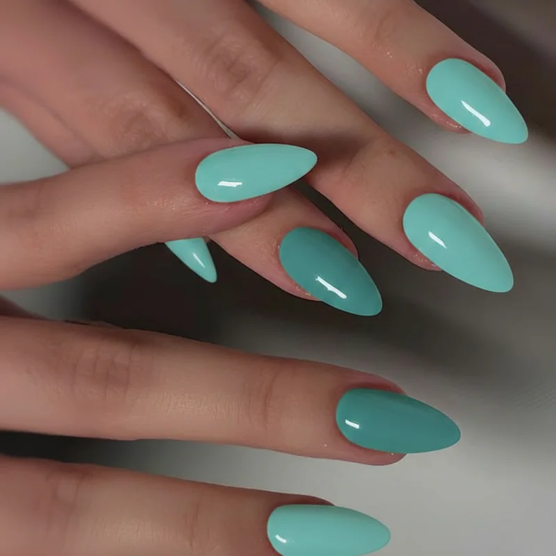 Turquoise teal and aqua nail colour comparison showing three swatches side by side demonstrating blue-green spectrum differences