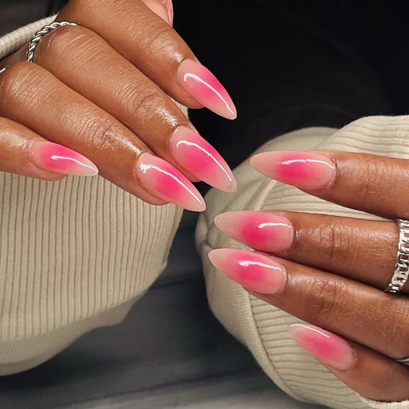 Aura Valentine nails with diffused pink gradient