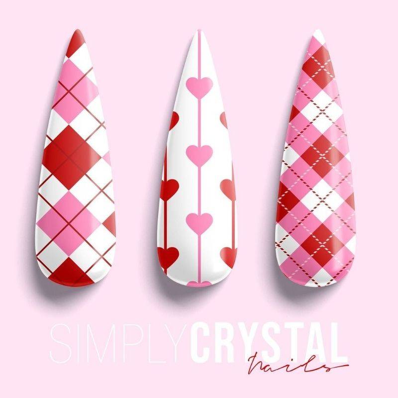 Valentine nails 2026 color palette featuring romantic pink red and white shades