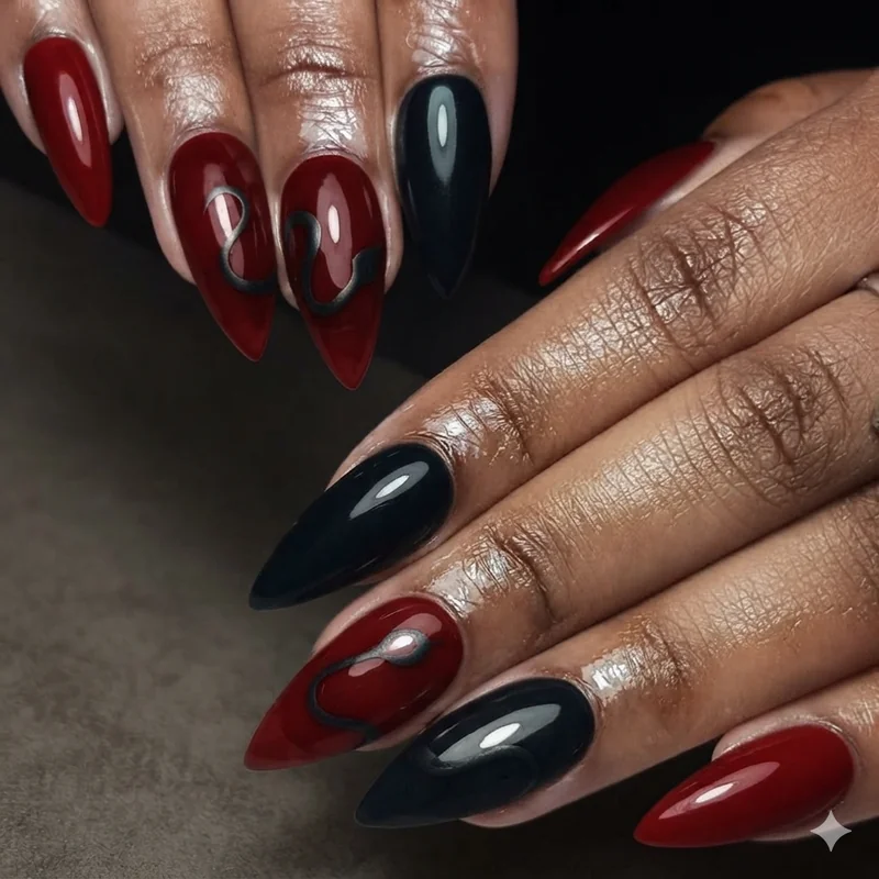 Vampire nail colors blood red and midnight black palette