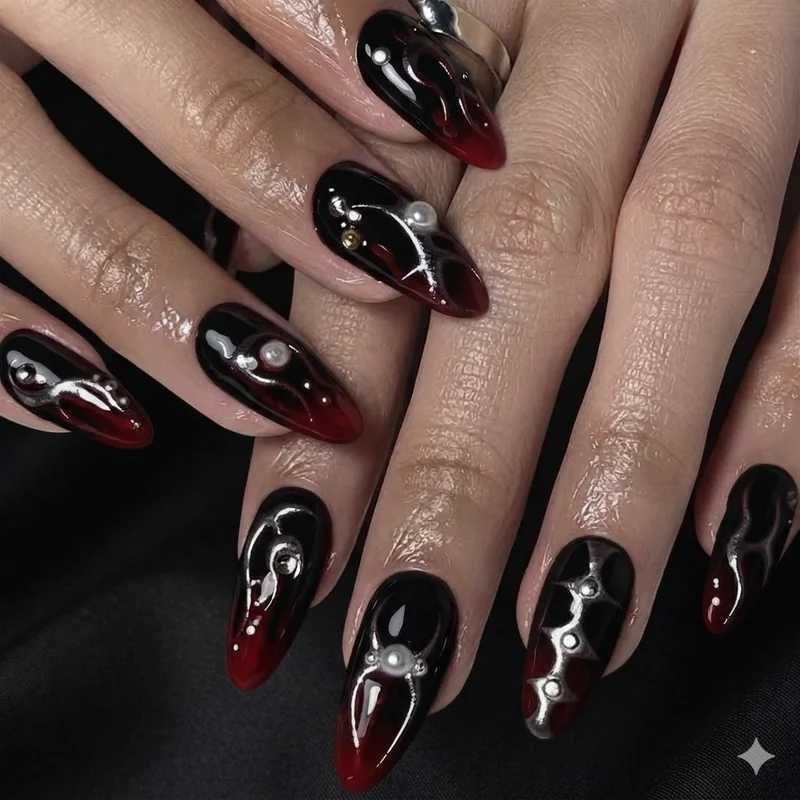 Dripping blood vampire nail design with red tips