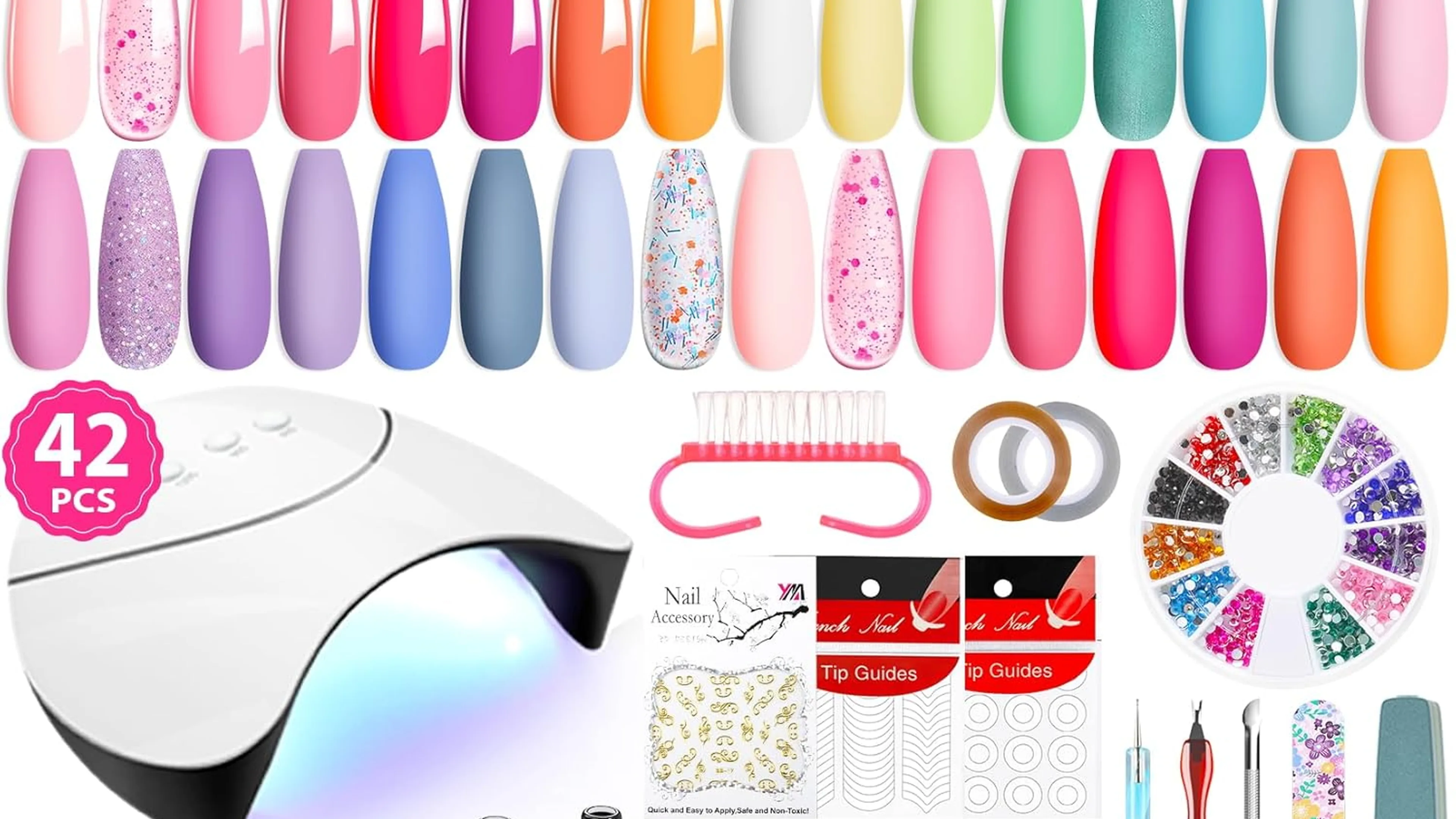 VANREESA 42 piece gel nail polish kit with UV light and 24 Valentine colors