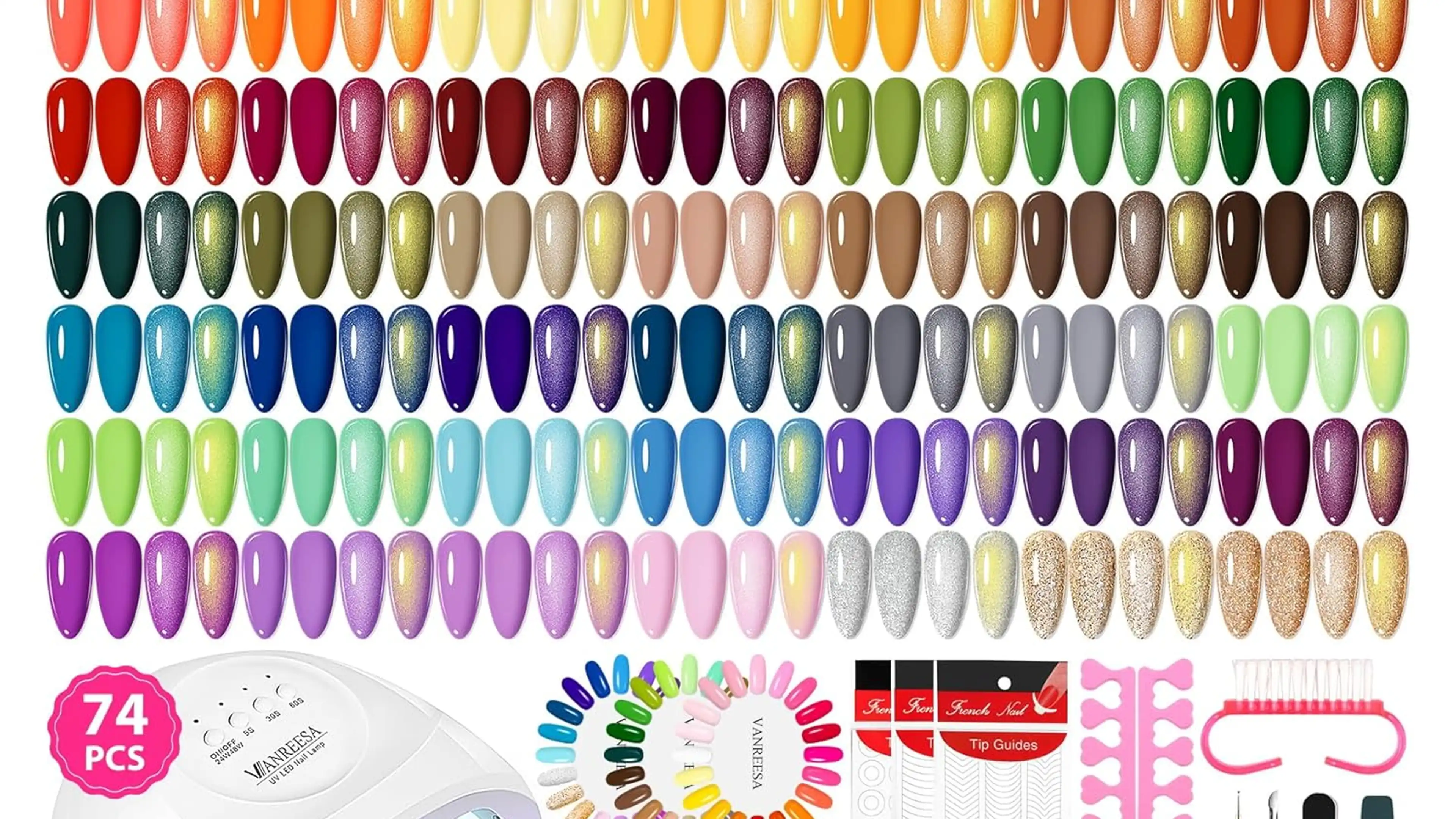 VANREESA 74 piece gel nail polish kit with 56 seasonal colors and UV lamp