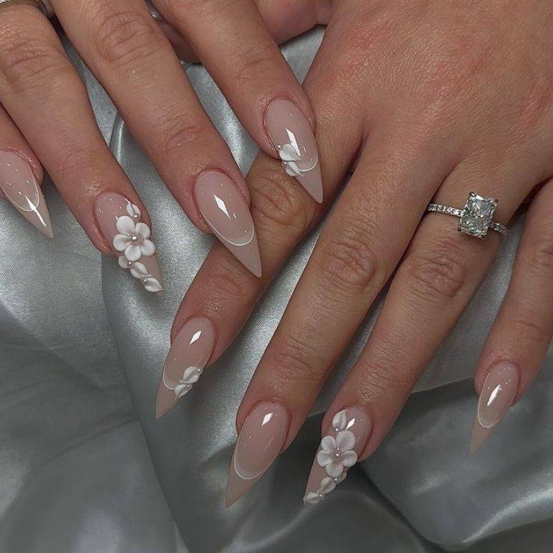 Wedding destination vacation nails with elegant bridal manicure for honeymoon travel