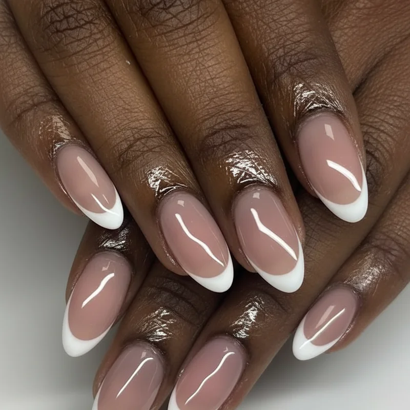 French tip wedding nail design in soft white with sheer blush pink base showing a beginner-friendly clean bridal nail result