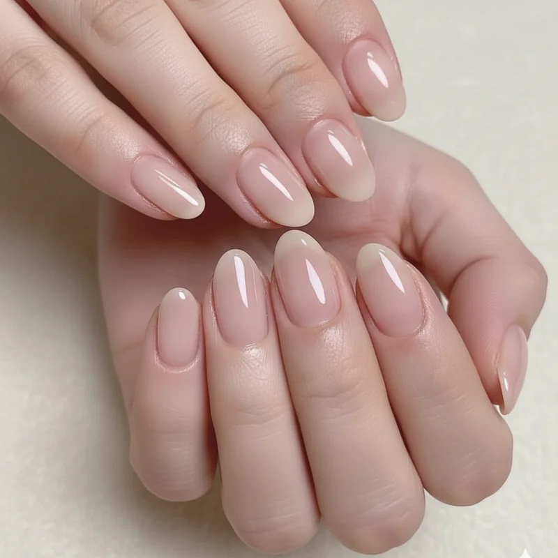 Acrylic nail extension bridal length showing sculpted almond shape side profile with smooth surface and uniform structure for wedding