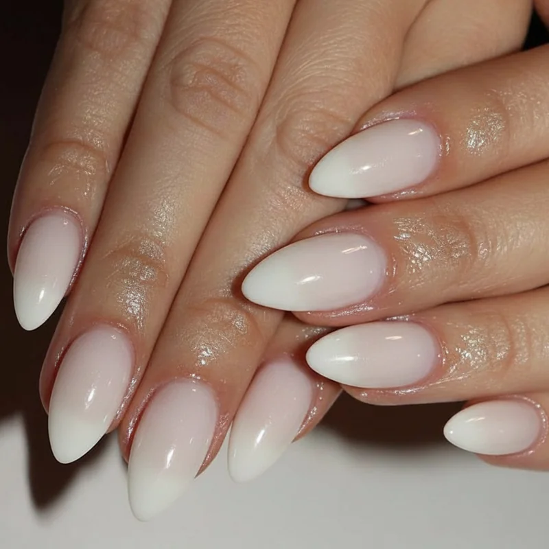 Short natural nails wedding shape options showing squoval and oval at natural length alongside BIAB builder gel growth result comparison