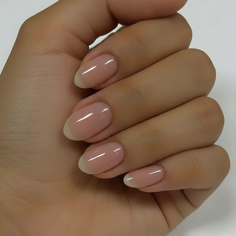 No mani mani soap nails on short bridal hands with sheer glossy finish letting natural nail bed show for minimal wedding