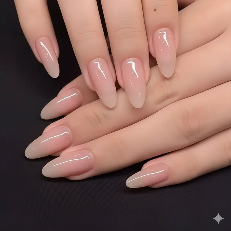 Short bridal nails with wedding dress lace detail highlighting comfort advantages of shorter nail lengths for wedding day