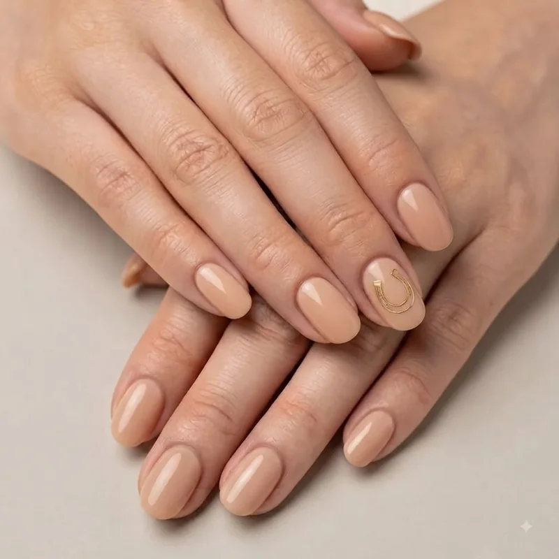 DIY western nail art showing a simple gold horseshoe accent nail achievable at home