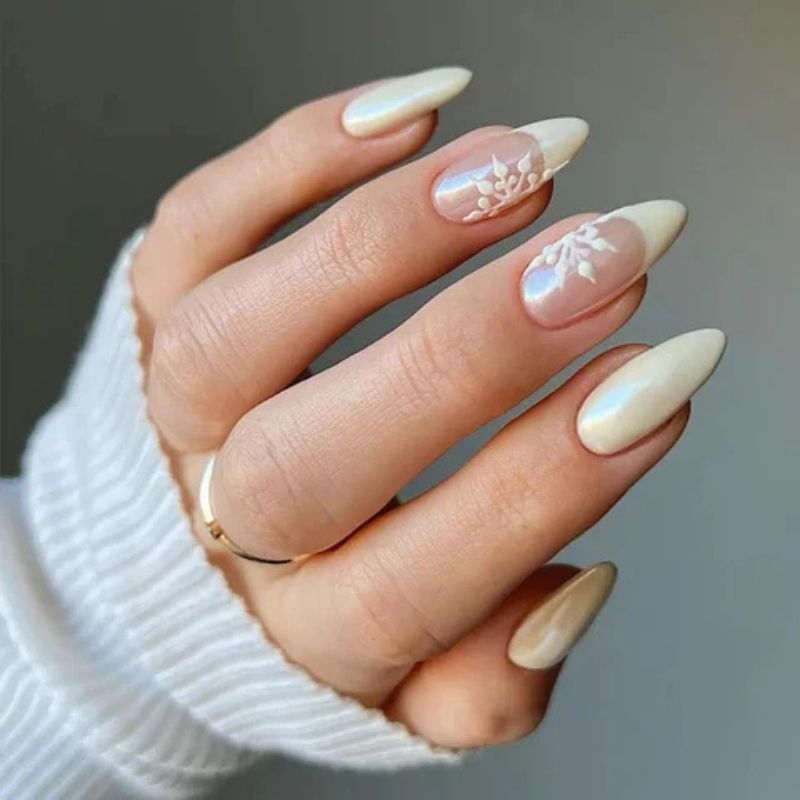 white christmas nails maintenance showing proper glove wearing and top coat reapplication for extended wear longevity