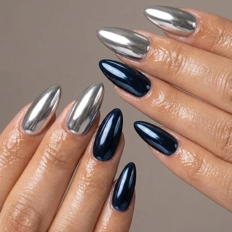 Matte velvet espresso almond winter nails showing the textured finish and tapered tip