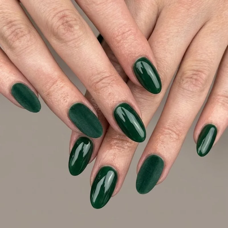 Matte versus glossy winter nail comparison showing texture difference in editorial styling