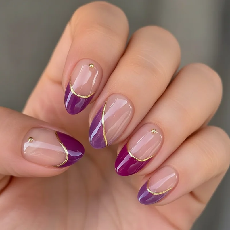 Gemini nails on short nails showing split French tip jelly finish and negative space crescent designs on short square and oval nail shapes