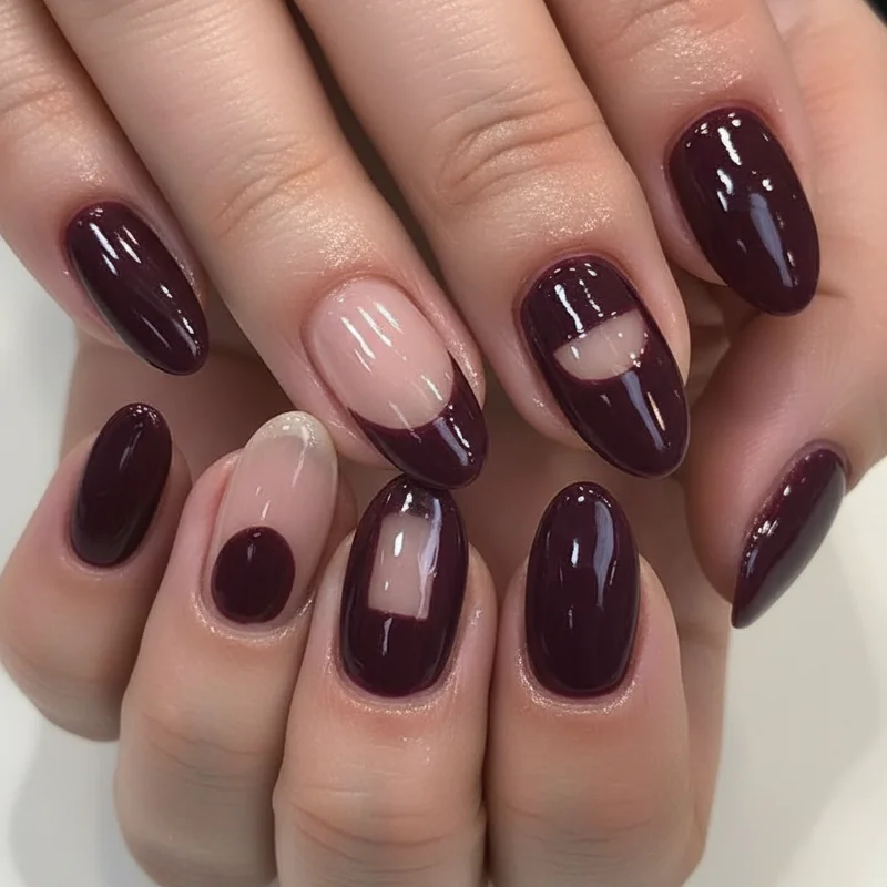 Dark Scorpio nails by skin tone showing oxblood and aubergine across fair medium and deep complexions with finish and colour guidance