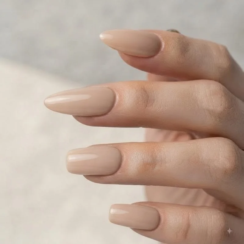 Oval, almond, and squoval nail shapes shown side by side