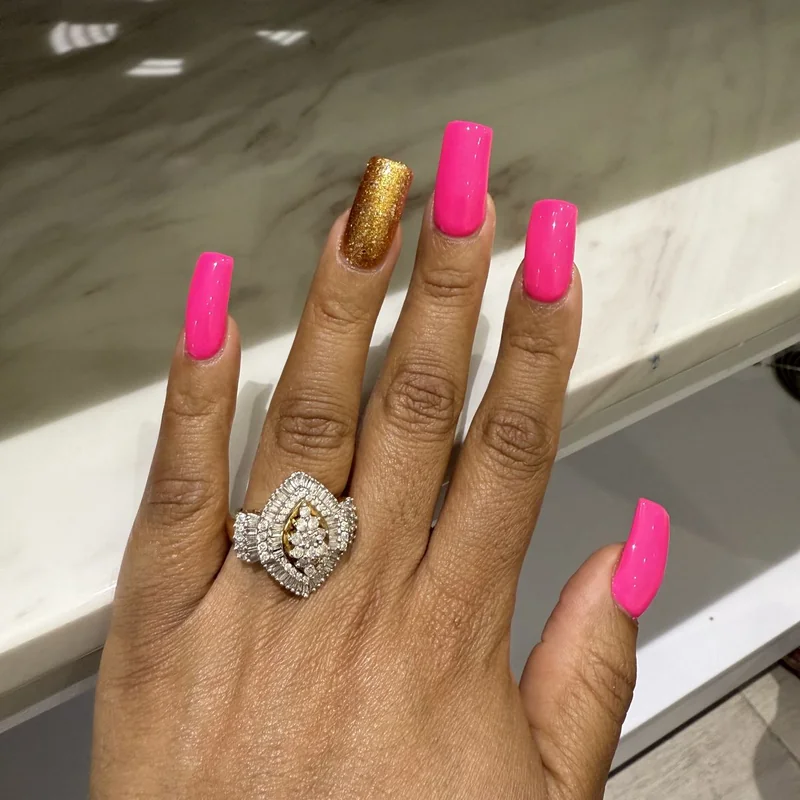 One finger accent nail design showing different color on ring finger simple beginner nail art technique