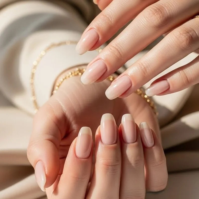 Business handshake between professional women showing elegant nude nail manicure corporate meeting setting