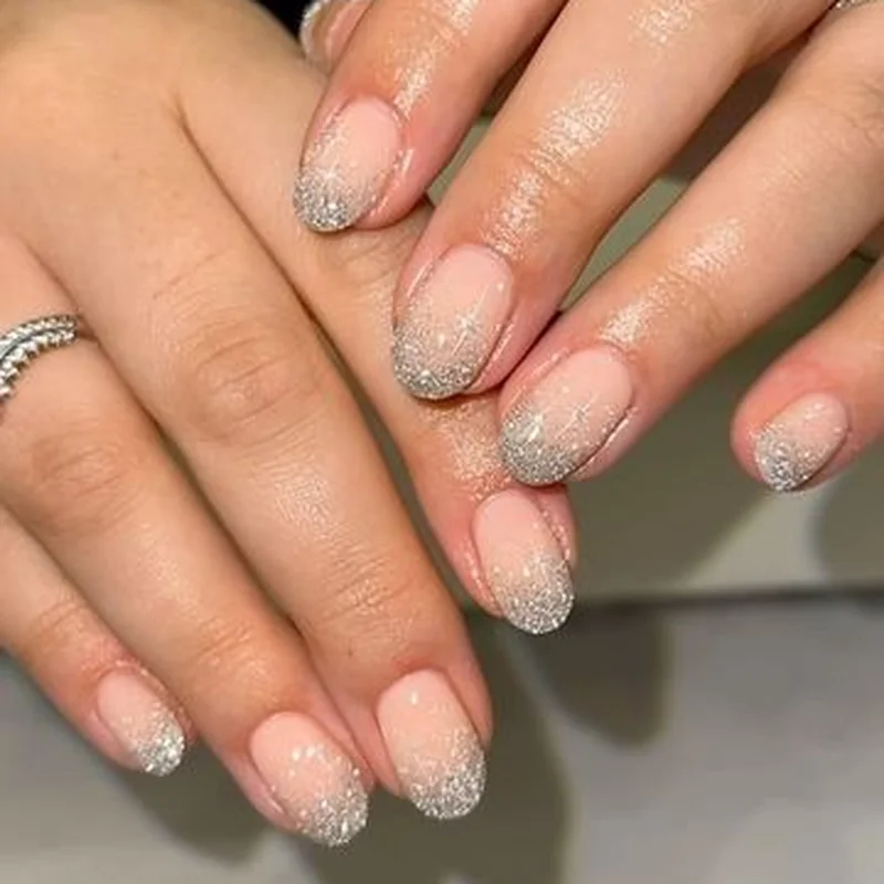 Simple glitter tip nail design for beginners showing easy sparkle gradient application technique tutorial